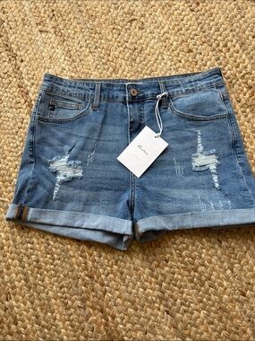 KanCan Distressed Rolled-Hem Denim Shorts - Blue